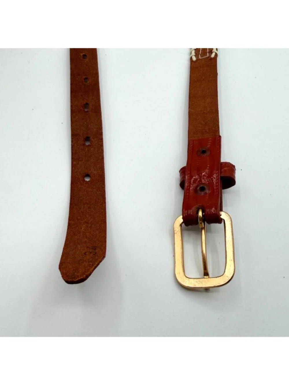 Vintage Brown Leather Southwestern Seed Bead Whip Stitch Western Style Belt